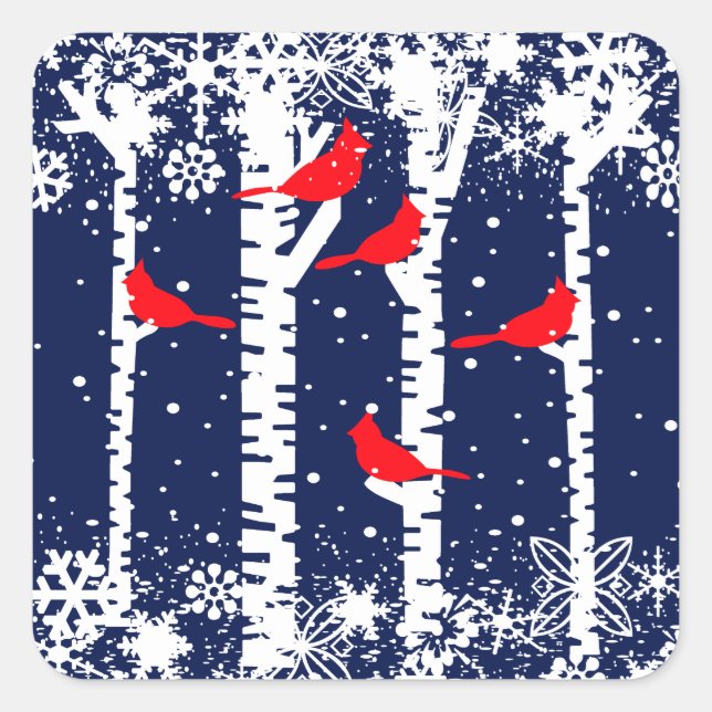Winter Cardinal Scene Square Sticker (Front)