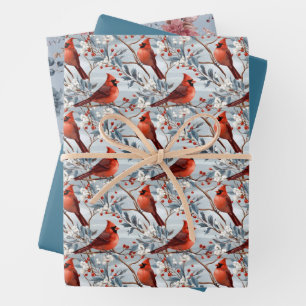 Winter Cardinals and Florals Christmas Wrapping Paper Sheet