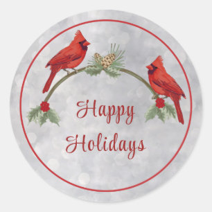 Winter Cardinals and Pines Classic Round Sticker