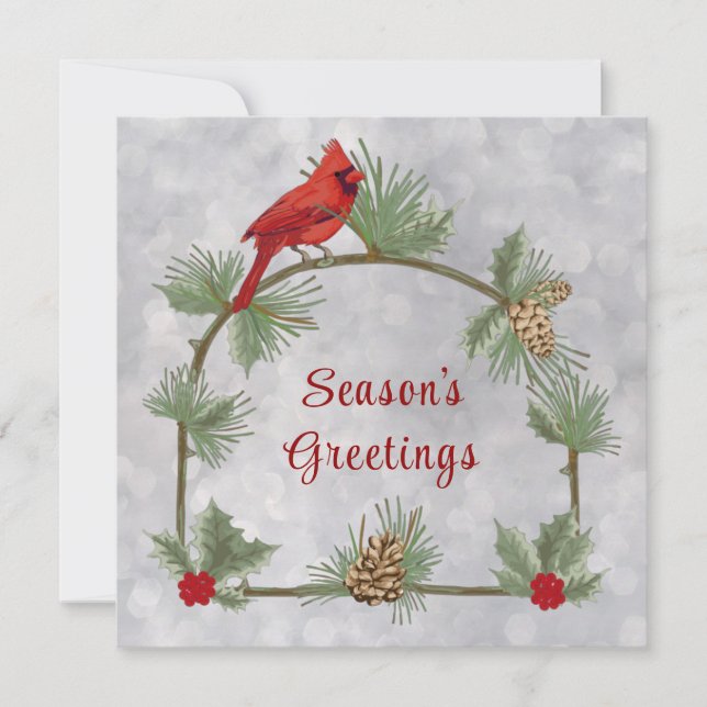 Winter Cardinals and Pines Flat Greeting Card (Front)