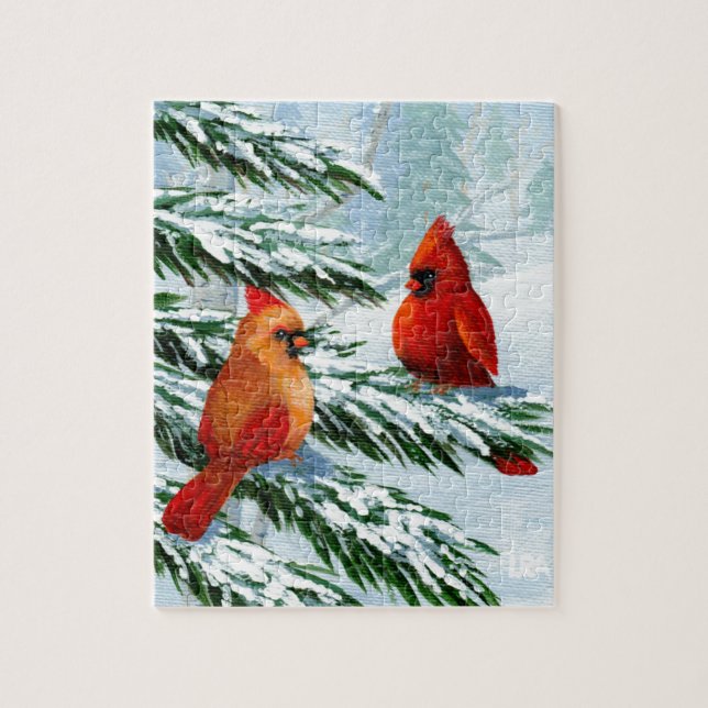 Winter Cardinals Birds Snow Creationarts Jigsaw Puzzle (Vertical)