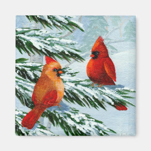 Winter Cardinals Birds Snow Creationarts Magnet