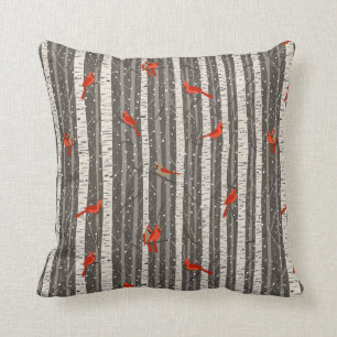 Winter Cardinals in Birch Trees Cushion