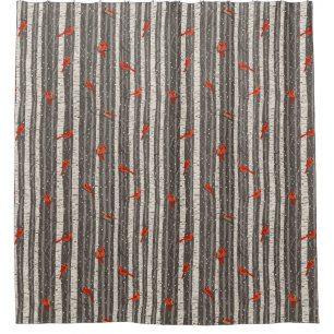 Winter Cardinals in Birch Trees Shower Curtain