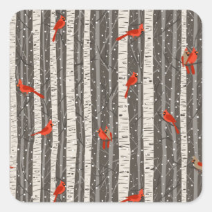 Winter Cardinals in Birch Trees Square Sticker