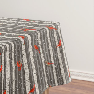 Winter Cardinals in Birch Trees Tablecloth