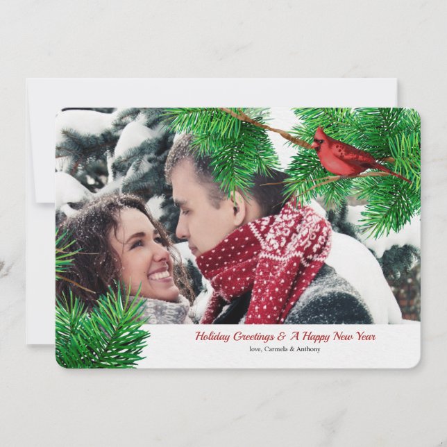 Winter Cardinals Photo Holiday Card (Front)