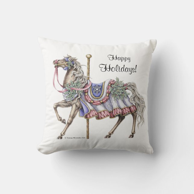 Winter Carousel Horse Drawing Pillow (Front)