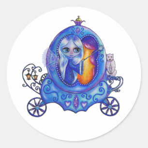 Winter Carriage Ride Fairy Polar Bear Cute Big Eye Classic Round Sticker
