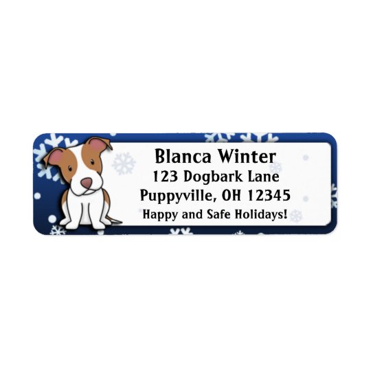 Winter Cartoon American Pit Bull Terrier Return Address Label