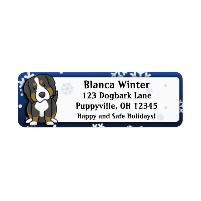 Winter Cartoon Bernese Mountain Dog Return Address Label (Front)