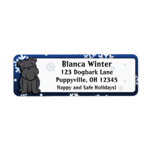 Winter Cartoon Black Brussels Griffon Return Address Label