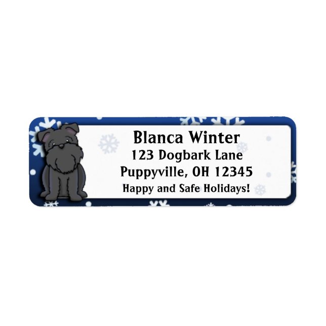 Winter Cartoon Black Brussels Griffon Return Address Label (Front)