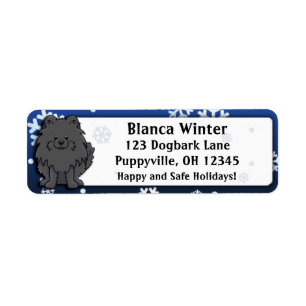 Winter Cartoon Black Pomeranian Return Address Label