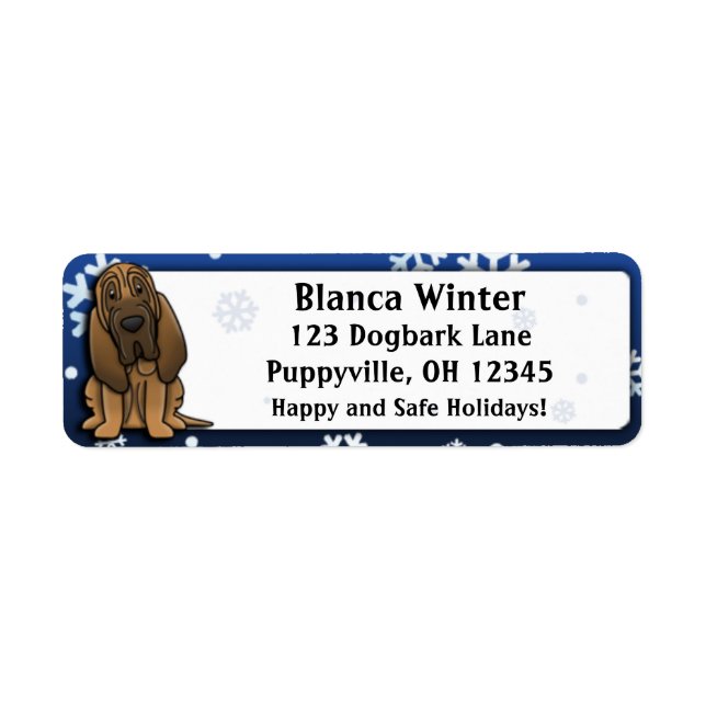 Winter Cartoon Bloodhound Return Address Label (Front)