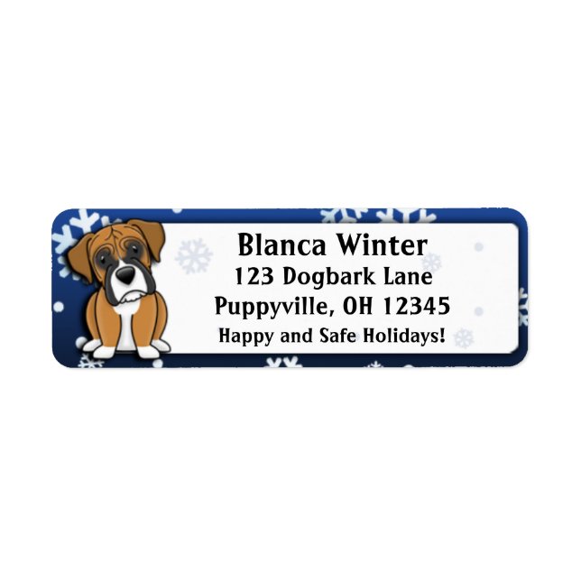 Winter Cartoon Boxer Return Address Label (Front)