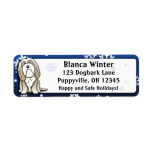 Winter Cartoon Fawn Bearded Collie Return Address Label