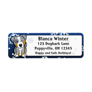 Winter Cartoon Merle Australian Shepherd Return Address Label