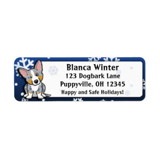 Winter Cartoon Merle Cardigan Welsh Corgi Return Address Label