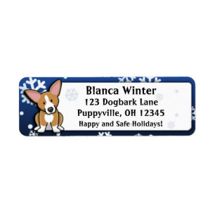 Winter Cartoon Pembroke Welsh Corgi Return Address Label