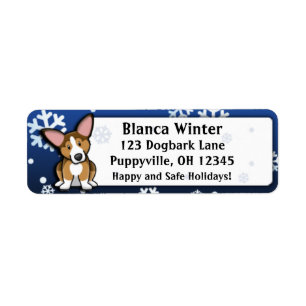 Winter Cartoon Sable Pembroke Welsh Corgi Return Address Label