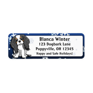 Winter Cartoon Tri Cavalier King Charles Spaniel Return Address Label