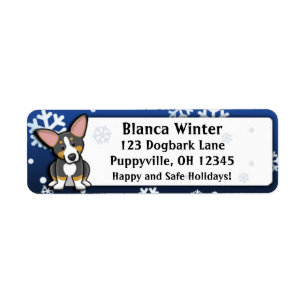 Winter Cartoon Tricolor Pembroke Welsh Corgi Return Address Label