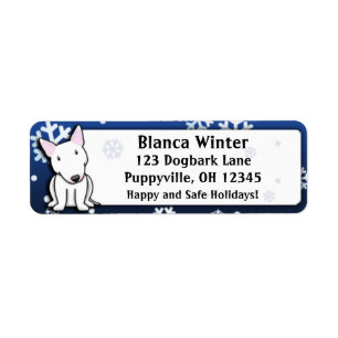 Winter Cartoon White Bull Terrier Return Address Label