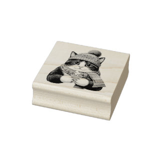Winter Cat Cocoa Rubber Stamp
