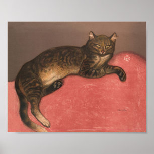 Winter Cat on Cushion Vintage Cat Portrait Poster