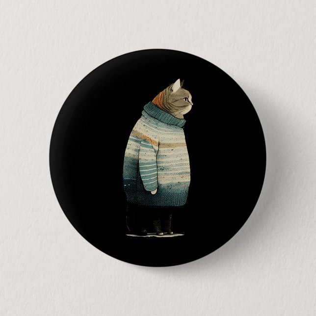Winter Cat Print Swea_1  6 Cm Round Badge (Front)