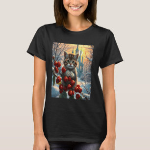 Winter Cat with Castle Cute Snowy Kitten Women Kid T-Shirt