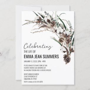 Winter Celebration of Life Cotton Greenery Invitation