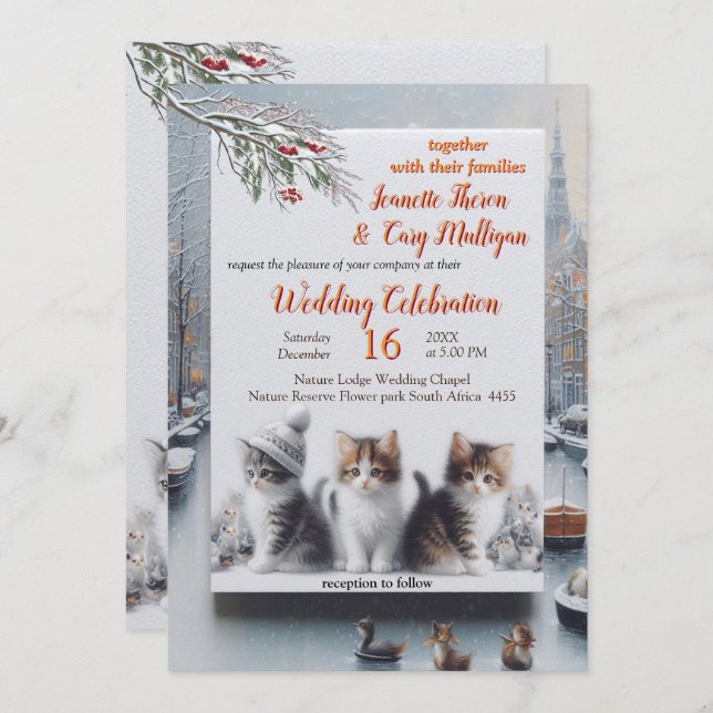 Winter Celebrations in the Snow, or in the Sun.  Invitation (Front/Back)