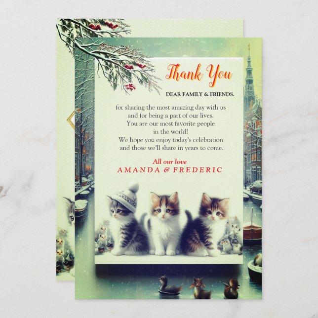 Winter Celebrations in the Snow, with Kittens Invitation (Front/Back)