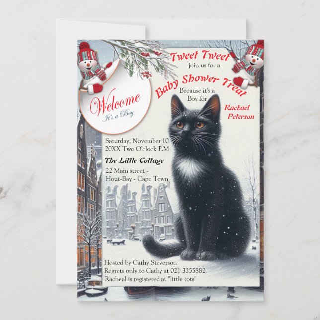 Winter Celebrations in the Snow, with Kittens Invitation (Front)