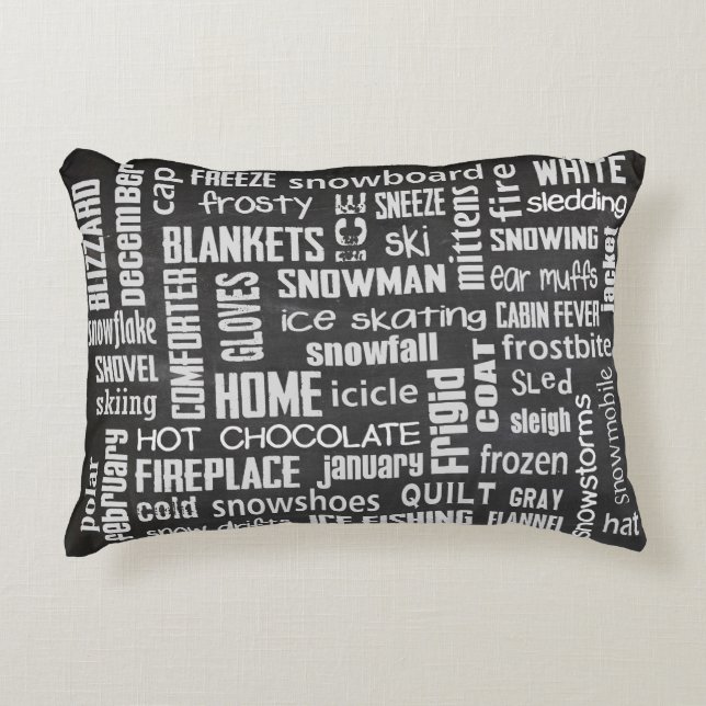 Winter Chalkboard Collage Decorative Cushion (Front)