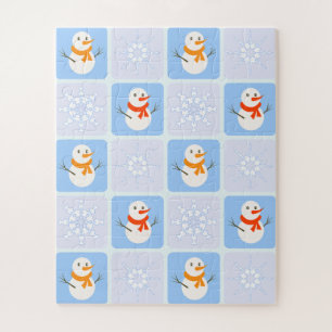 Winter checkered pattern snowman and snowflakes jigsaw puzzle