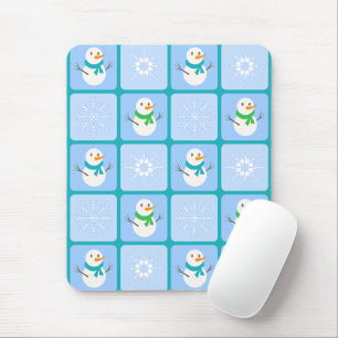 Winter checkered pattern snowman and snowflakes mouse pad