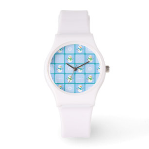 Winter checkered pattern snowman and snowflakes watch