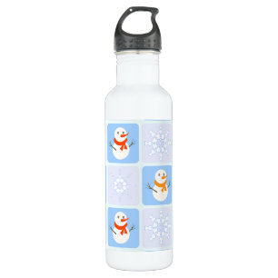 Winter chequered pattern snowman and snowflakes 710 ml water bottle