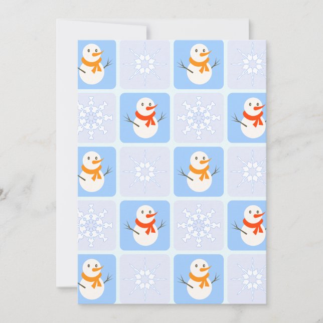 Winter chequered pattern snowman and snowflakes announcement (Front)