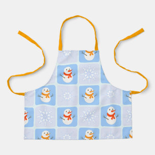 Winter chequered pattern snowman and snowflakes apron