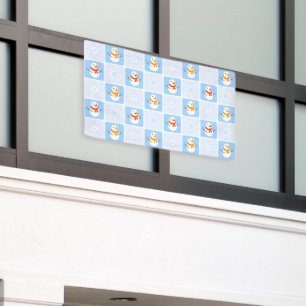 Winter chequered pattern snowman and snowflakes banner