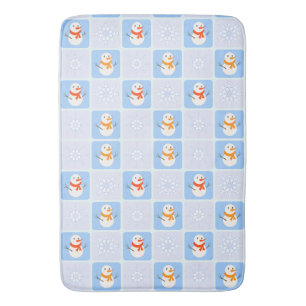 Winter chequered pattern snowman and snowflakes bath mat