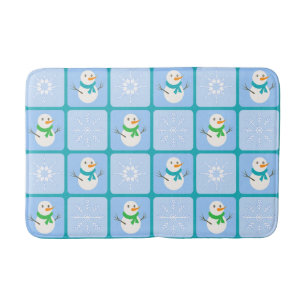 Winter chequered pattern snowman and snowflakes bath mat