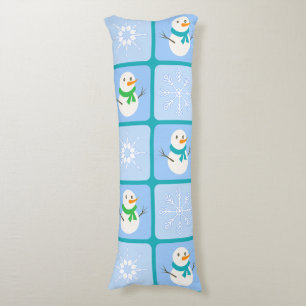 Winter chequered pattern snowman and snowflakes body cushion