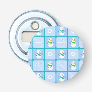 Winter chequered pattern snowman and snowflakes bottle opener