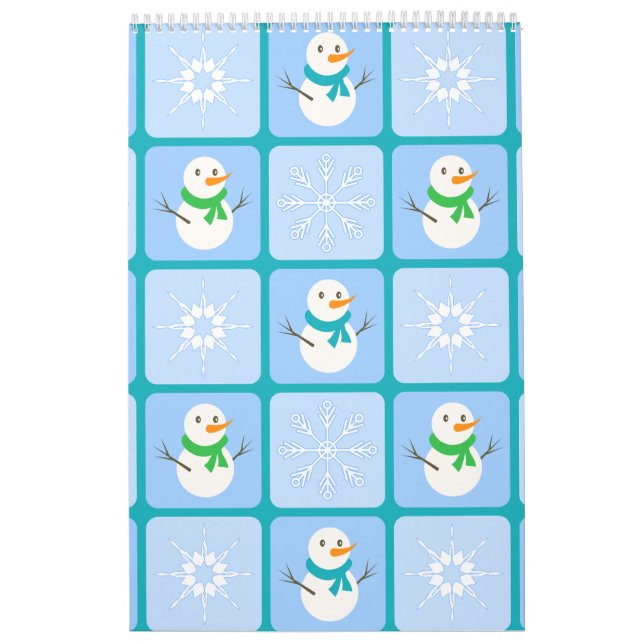 Winter chequered pattern snowman and snowflakes calendar (Cover)