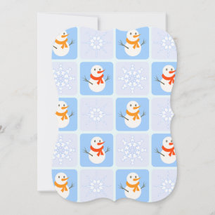 Winter chequered pattern snowman and snowflakes card